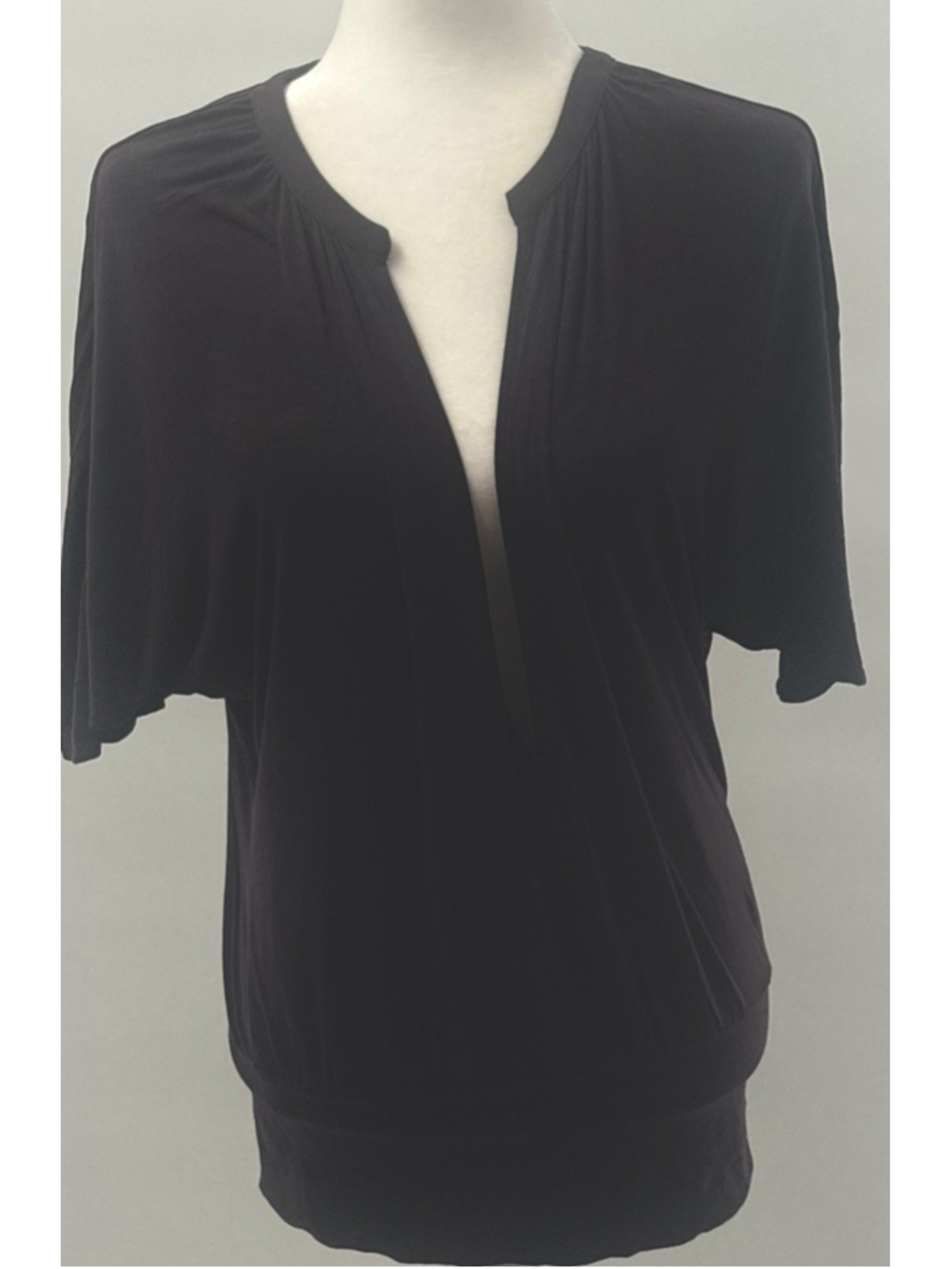 Ann Taylor LOFT Womens S Purple Kimono Sleeve Deep V Surplice Banded Hem Top